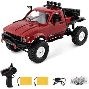RC Truck 1/16 RC Rock Crawler, WPL C14 4x4 RC Semi Truck, 2.4GHz Remote Control Car, All Terrain Off Road RC Climbing Car with LED Lights and 2 Batteries for Adults (Red)