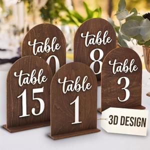 Rustic Wedding Table Numbers 1-15 With Stand - Wooden Table Numbers For Wedding Reception, Arch Table Number Sign With Holder For Party, Restaurant Centerpieces Bridal Shower Decorations