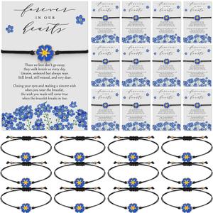 Qilery 50 Sets Forget Me Not Bracelet for Women Celebration of Life Memorial Sympathy Bangle with Prayer Cards Memorial Gifts for Loss Loved One