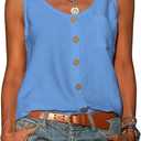 Women's Button Down Tank Tops Scoop Neck Sleeveless T Shirts Blouses Loose Fit with Pocket Size XS (Blue)