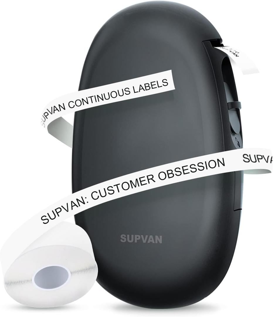 SUPVAN Label Maker Machine with Tape, E10 Portable Label Makers, Multiple Fonts Icons, Continuous Label, Mini Thermal Label Printer, App Control, Easy to Use, Ideal for Home and Office Organization