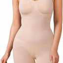 BRABIC Waist Trainer Bodysuit for Women Tummy Control Shapewear Round Neck Seamless Butt Lifter Full Body Shaper L