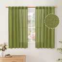 BGment Oatmeal Linen Curtains 40 Inches Long for Kitchen Bathroom Window, Short Semi Sheer Drapes Textured with Rod Pocket Back Tab Light Filtering for Cafe Bedroom, 42 X 40 Inch