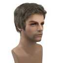 Aimole Mens Wigs Short Straight Hair Brown mix Sliver Natural Synthetic Full Wig