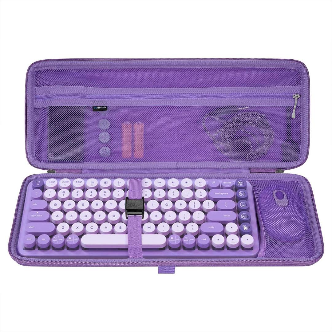 GEEKRIA Keyboard and Mouse Combo Case, Hard Shell Travel Carrying Bag for Compact 84 Key Low Profile Gaming Keyboard, Compatible with Logitech POP Keys, Nuphy Air75, LOFREE Flow84 (Purple)