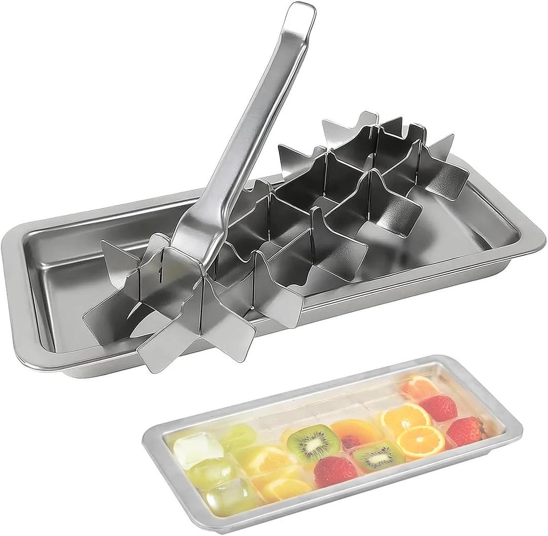 1pack 18 Slot Stainless Steel Ice Cube Trays Vintage Inspired Design Metal Ice Cube Trays with Removable Easy Release Handle for Bars Kitchens for Food Juice Dishwasher Safe