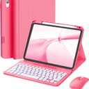 RAYMCRAFT for iPad Air 11-inch Case with Keyboard M4/M3/M2 (2026/2025/2024), Mouse and Detachable Wireless Keyboard Combo for iPad Air 5th/4th 10.9-inch, 7-Color Backlight with Pencil Holder, Hot Pink