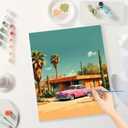 Vintage Car Paint by Numbers Kit for Adults - DIY Pink Classic Car Painting on Canvas, Acrylic Paint Set, Suitable for Beginners, Art for Home Decoration or Gifts(16X20IN Framed)