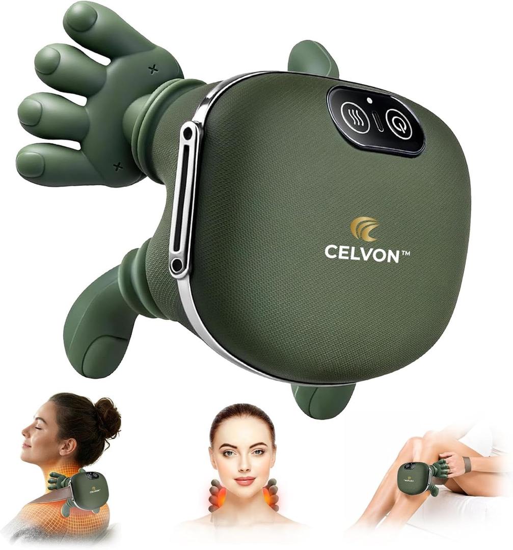 Neck Massager with Hands, Cordless Heated Shiatsu Neck & Shoulder Massager for Deep Tissue Muscle Pain Relief, Finger Kneading Back Massager, Rechargeable Gift for Men & Women