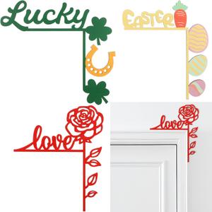 RattanView 3 Pcs St. Patrick's Day Door Corner Decor Easter Door Frame Signage Home Wooden Sign Roses Shamrock Eggs Carrot Funny Decor Party Decoration