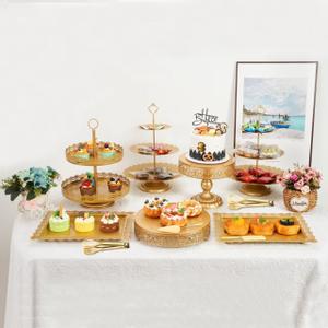 MTJYQTF Gold Cake Stand Set - 11pcs Metal Dessert Table Display Set for Party, Vintage Candy Table Display Sets for Wedding Birthday Baby Shower Housewarming Party Farewell Party (CS001)