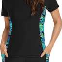 Tournesol Women's Rash Guard 2 Piece Short Sleeve Swim Shirt with Shorts Swimsuit with Bra Bathing Suit Plus Size with Pocket XL 