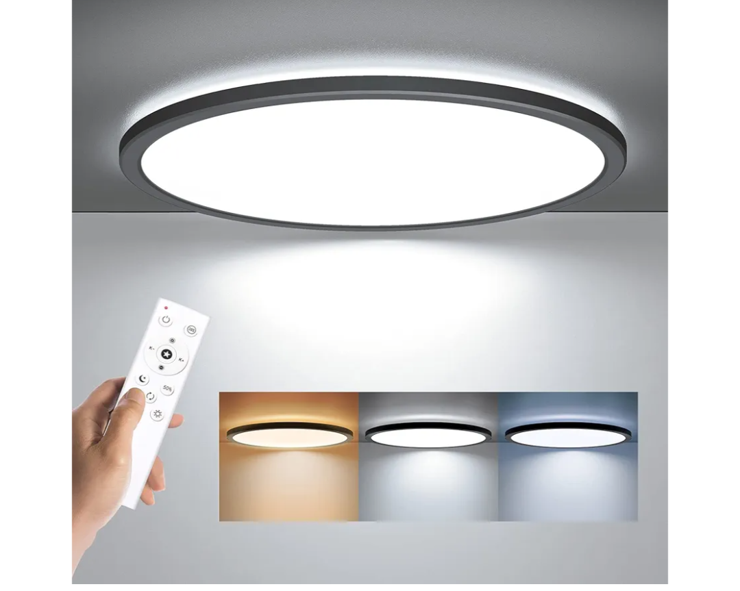 BLNAN LED Flush Mount Ceiling Light Fixture with Remote Control, 15.4 Inch 36W 3000K-6500K Dimmable Round Low Profile Ceiling Lamp for Living Room Bedroom Kitchen, Black