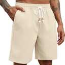 COOFANDY Mens Linen Shorts Casual Drawstring Elastic Waist Lightweight Summer Vacation Beach Shorts (Large, Cream)