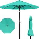 Kingdura 10FT Outdoor Patio Umbrella with Solar Lights, Market Table Umbrella with Push Button Tilt & Crank, 8 Sturdy Ribs, 32 LED Lights, UV Protection for Garden Lawn Deck Backyard Pool (Tiffany blue)
