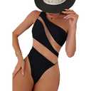 KZIYBON Women's one-Piece Swimsuit mesh Paneled one-Shoulder Sexy Tummy-Controlling Monokini (US, Alpha, , Regular, Regular, Standard, Black S