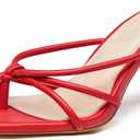 LAICIGO Womens Square Open Toe Flip Flops Stiletto Heels Strappy Thong Slide on Slingback Mules Sandals (8, Red)