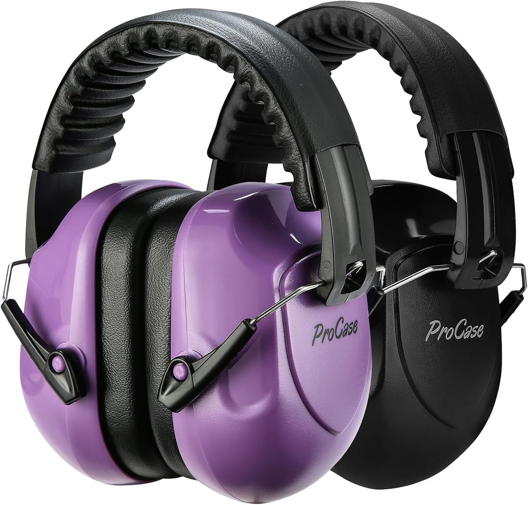 ProCase Noise Reduction Ear Muffs, Sound Proof Ear Protection, NRR 28dB Noise Cancelling Headphones for Adults Kids Autism, Hearing Protection for Mowing -2 Packs, Purple&Black