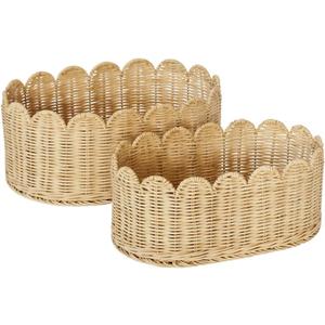 BEBE BASK Premium Scalloped Basket Set Of 2 - Scallop Basket - 16 x 10 x 7 Inch - Hand-Woven Elegant Wicker With Scalloped Edge - Nursery Storage (Natural)