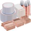 Goodluck 700 Pieces Rose Gold Dinnerware Set for 100 Guests, Plastic Plates Disposable for Party, Include: 100 Dinner Plates, 100 Dessert Plates, 100 Paper Napkins, 100 Cups, 100 Silverware Set