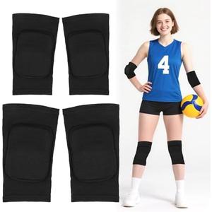 Volleyball Knee Pads and Elbow Brace Pads Set, Compression Breathable Arm and Knee Protection Sleeves with Soft Support Cushion for Men and Women Yoga Dance Football Basketball Running (Black) 2Pair