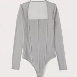 Women's Long-Sleeve Mesh Corset Bodysuit Gray Size Large