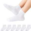 Girls White Ruffle Socks School Uniform Kids Cotton Crew Ankle Cute Frilly Dress Socks 6 Pack (4-6 Years)