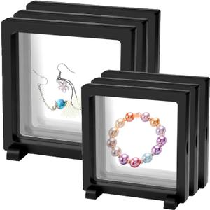 6pcs 3D Floating Frame Display Holder Stands, Challenge Coin Display Stand Holder Frames Transparent PE Jewelry Storage Box Large Suspension Frames for Medal, Medallion, Stamps