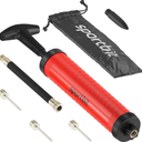 SPORTBIT Ballpump for Sports Balls - Basketball Pump for Sport Balls - Football & Soccer, Basketball, Volleyball Pump, Swim Inflatables - Hand Air Pump with 3 Needles, Nozzle, Extension Hose, Pouch (Red)