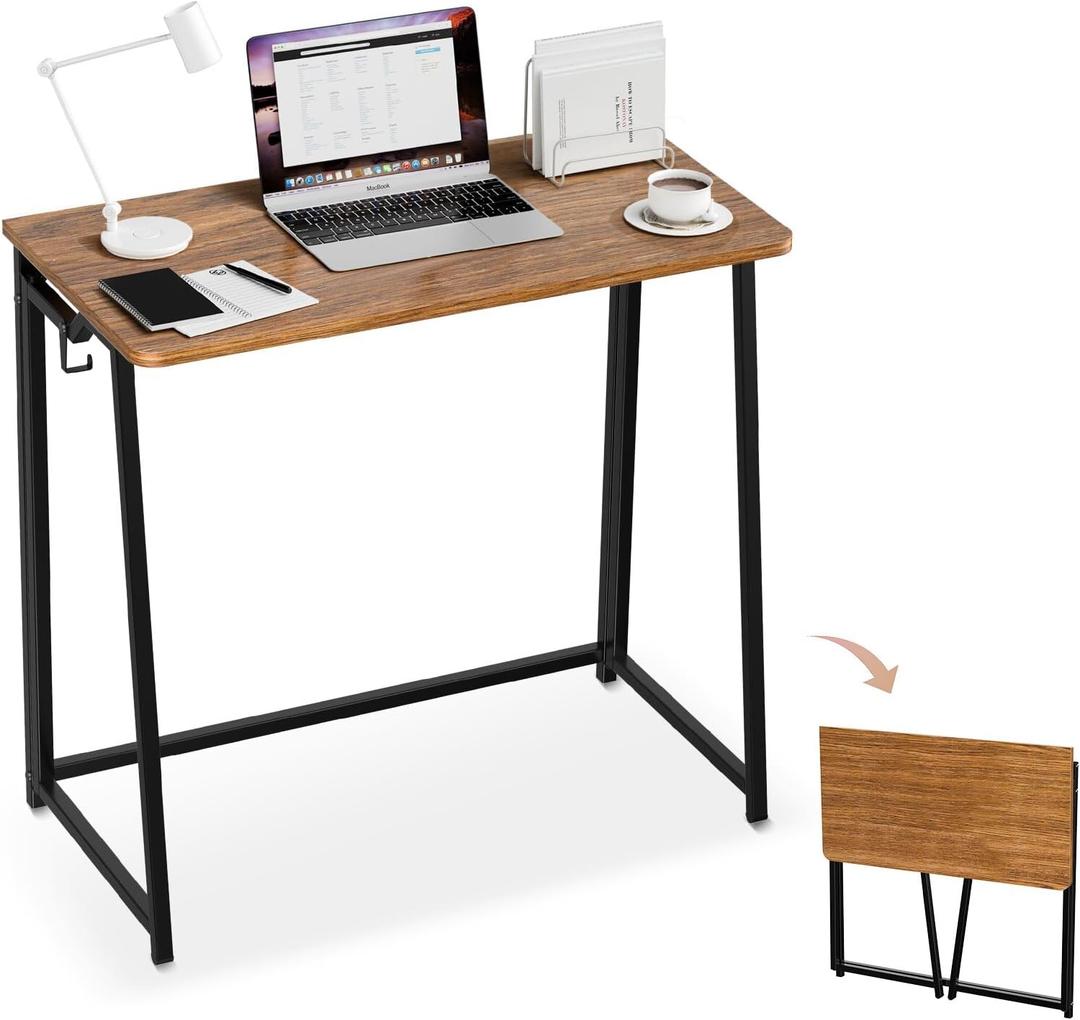 Folding Desk Small Foldable Desk for Small Space, 31.5 Inches Writing Computer Desks in Study, Home Office Foldable Office Desks for Bedroom, Brown
