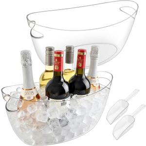 7.5L Ice Buckets for Parties 2 Pcs, Upgraded Thickened Acrylic Ice Bucket Set with 2 Scoops,Large Clear Beverage Tub, Champagne Bucket and Drink Bucket for Wine,Beer,Cocktails and Mimosa Bar Supplies