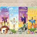 Moukeren 4 Pcs Easter Church Banners with Scripture Religious Worship Banner Christian Jesus Porch Sign He Is Risen Hanging Backdrops for Easter Spring Indoor Outdoor Sanctuary Wall Decor