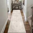 HUGEAR 2x8 Runner Rug Hallway Vintage Beige Machine Washable Neutral Floral Low Pile Carpet Vacuumable Thin Long Throw Rug Bedroom Office Bathroom Kitchen Laundry Non Slip Soft Lightweight