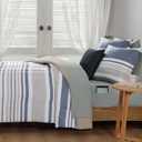 Monbix Queen Comforter Set - 7 Pieces Bed in a Bag Queen, Ocean Blue-Stripe Bedding Sets, All Seasons Comforter Bed Set with Sheets, Pillowcases & Shams