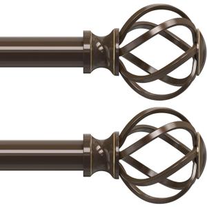 2 Pack Curtain Rods for Windows 48 to 84 Inch(4-7 Feet),3/4" Diameter Bronze Drapery Rods with Twisted Cage Finials,Size:36-88 Inch (36"-88"|2 Pack, Bronze)