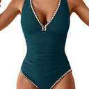B2prity One Piece Swimsuit for Women Tummy Control Ruched Bathing Suit Push Up Tie Back Swimwear Shell Stitched, XL