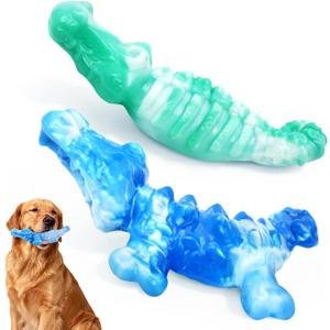 BoYoYo Tough Dog Toys for Aggressive Chewers 2 Pack, Indestructible Dog Toy for Large Dogs, Durable Dog Toys to Keep Them Busy for Large Breed, Teeth Cleaning and Training, Beef Flavor (Blue&Green)