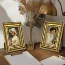 eletecpro 3x4 Picture Frames Set of 2, Ornate Frame with Glass Cover, Rustic Gold Photo Frames Display 3 x 4 Photo for Tabletop, Gold