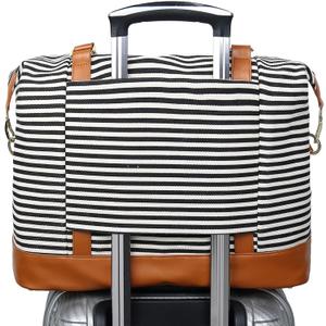 CAMTOP Women Ladies Travel Bag Canvas Weekend Overnight Carry On Luggage Bags (Black stripe)
