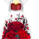 Mothers Day Roses Gifts for Mom, Preserved Roses in Glass Angel Figurines With Tealight Candle Holder,Fresh Flowers for Delivery,Mothers Day Flowers Gifts for Grandma Women Wife from Daughter/Red
