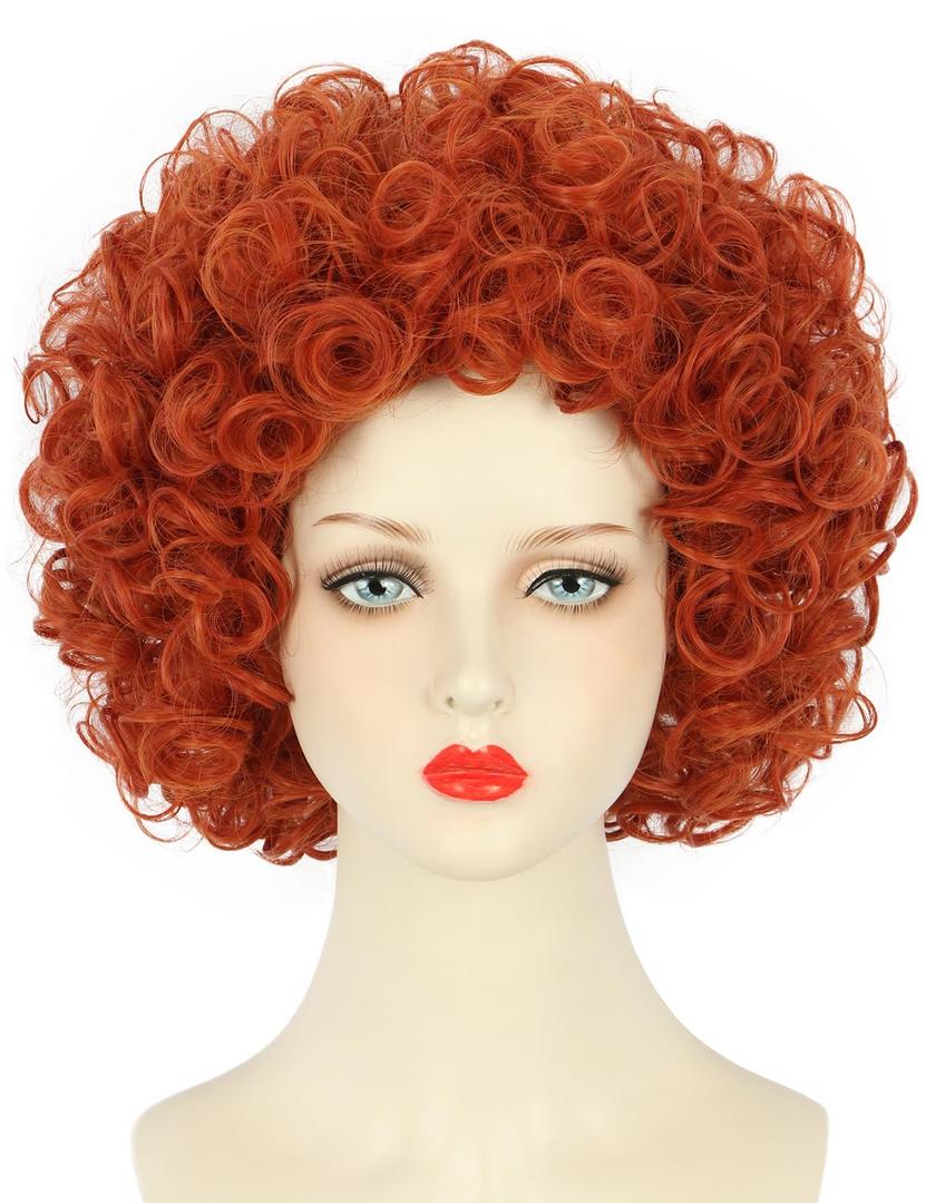 yuehong Short Curly Red Wig Adult Anime Cosplay Costume Soft Breathable Heat Resistant Synthetic Fibers Wig Party Cosplay Costume Hair for Women