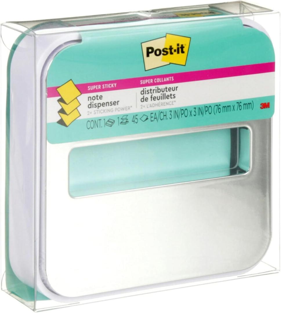 Post-it Note Dispenser for 3 in x 3 in Notes, White Base with Steel Top (1.2" x 4.3")