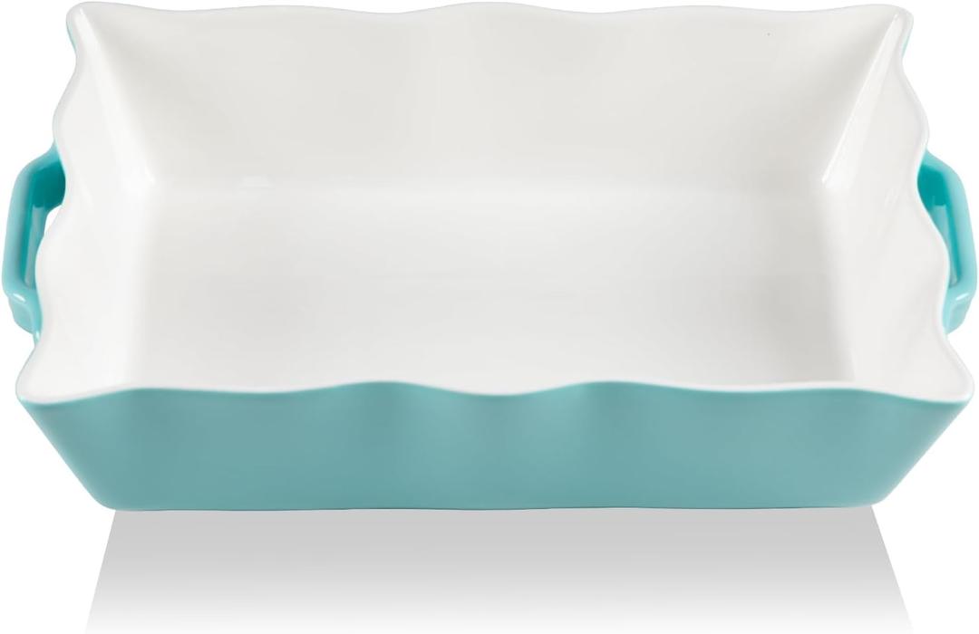 Sweejar Casserole Dishes for Oven, Ceramic 9x13 Baking Dish, Wave Edge Bakeware with Handles, Large Rectangular Lasagna Pan Deep for Roasting, Baking, Cooking, Banquet and Daily Use (Turquoise)