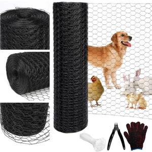 Black 19GA Chicken Wire 48inx150ft, Chicken Wire Fencing, Garden Fence, Metal Poultry Wire Netting, Galvanized PVC Coated Mesh for Animal/Rabbit/Floral/Chicken Coop/DIY Projects.