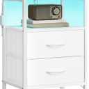 SONGMICS BELLAH Collection - Nightstand with Charging Station and App-Controlled Adjustable LED Lights, Bed Side Table, 2 Drawer and 1 Open Shelf, Bedroom, Cloud White and Snow White ULGS302WH01S