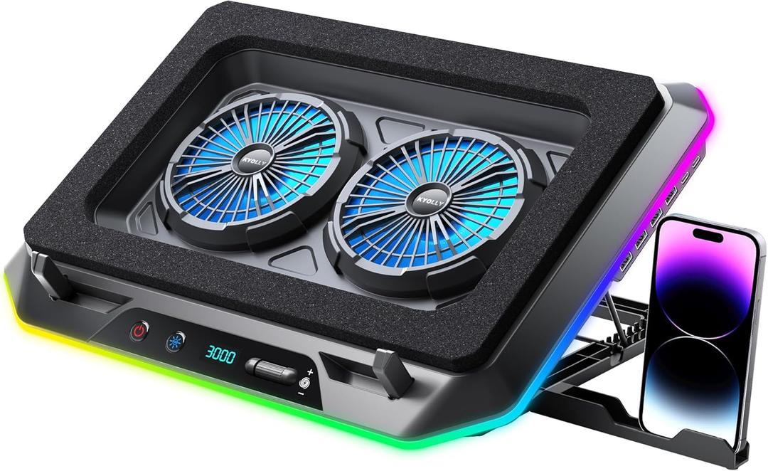 RGB Gaming Laptop Cooling Pad with Two Turbo Fan, Rapid Cooling for 15.6-19.3" Laptops, Variable Speed Control, 6 Adjustable Heights A5 (RGB (4-Hub))