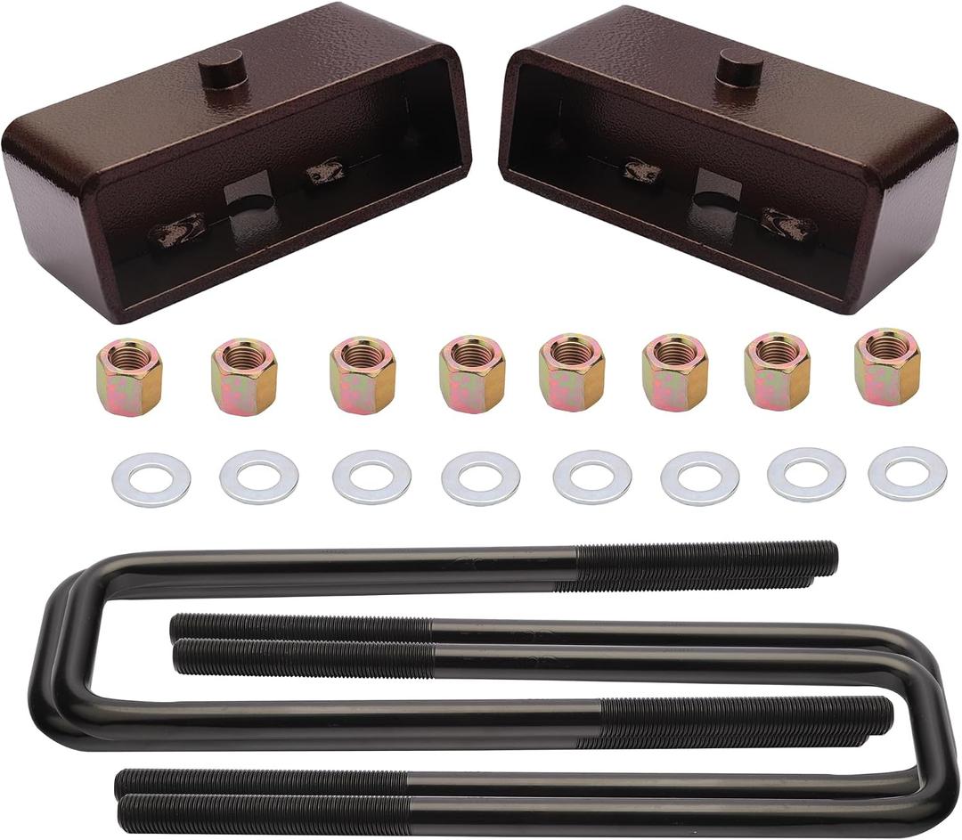 2'' Rear Leveling Lift Block Kits for 1999-2024 Silverado 1500 Sierra 1500 2wd/4wd with Extra Long Square Leaf Spring Axle U Bolts