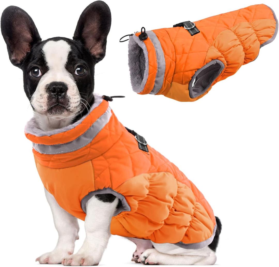 Lelepet Dog Coat Warm Dog Winter Coat Waterproof Dogs Jacket with Harness Built in Reflective Pet Fleece Vest Zip-Up Cold Weather Coats for Dogs Turtleneck & Windproof Coats Blaze Orange Medium