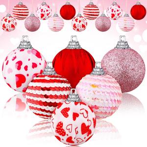 Riceshoot 12 Pcs Valentines Day Ball Ornaments 2.36 Inch Red Pink White Hanging Decor Heart Balls Ornaments for Tree Valentine's Day Party Supplies Decorations (1.97 Inches/ 5 cm, Romantic)