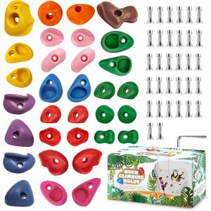 TOPNEW 32 Rock Climbing Holds Multi Size for Kids, Adult Rock Wall Holds Climbing Rock Wall Grips for Indoor and Outdoor Playground Play Set - Includes 2 Inch Mounting Hardware